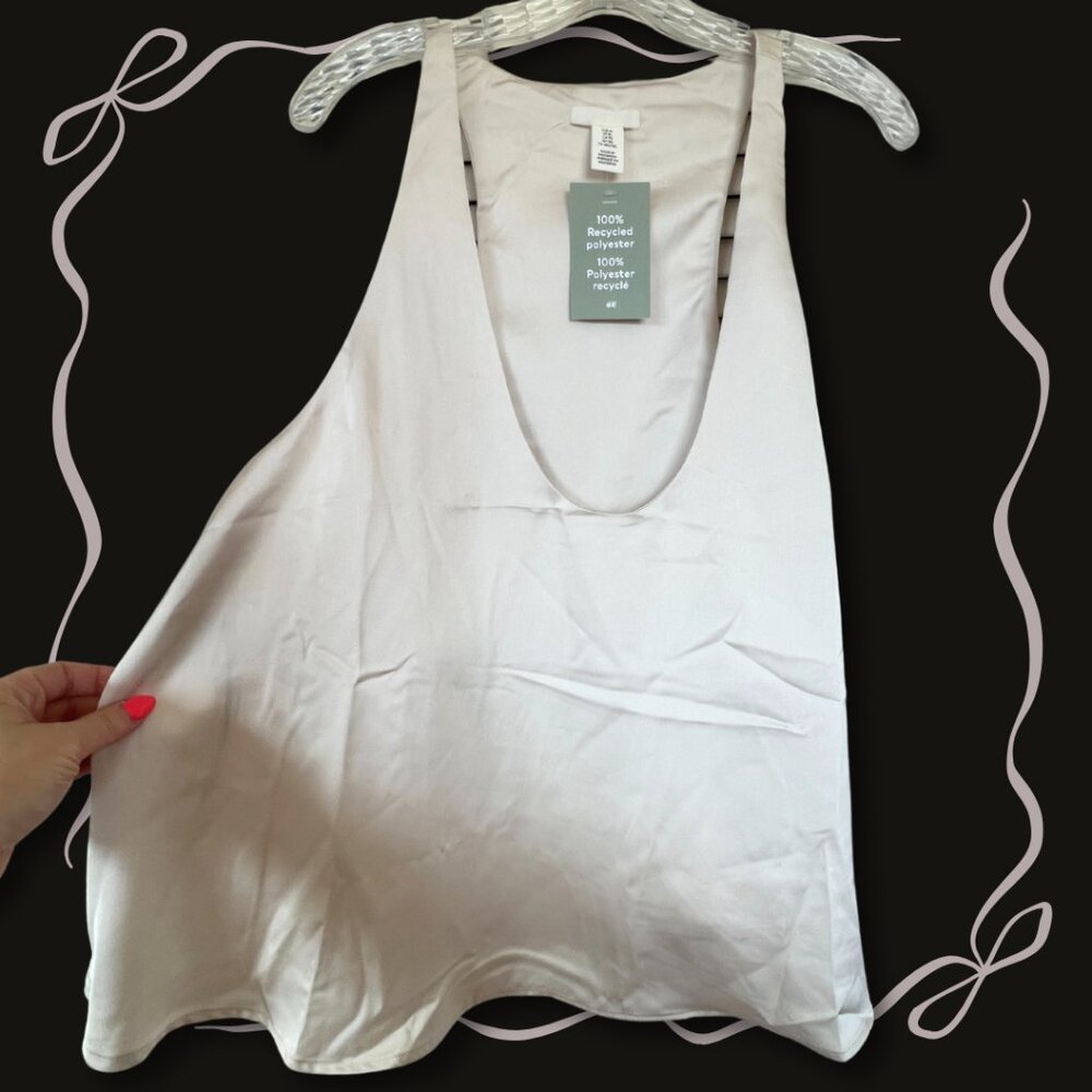 💛 NWT XL H&M Ivory Satin Tank — Low Cut Luxe Vibes